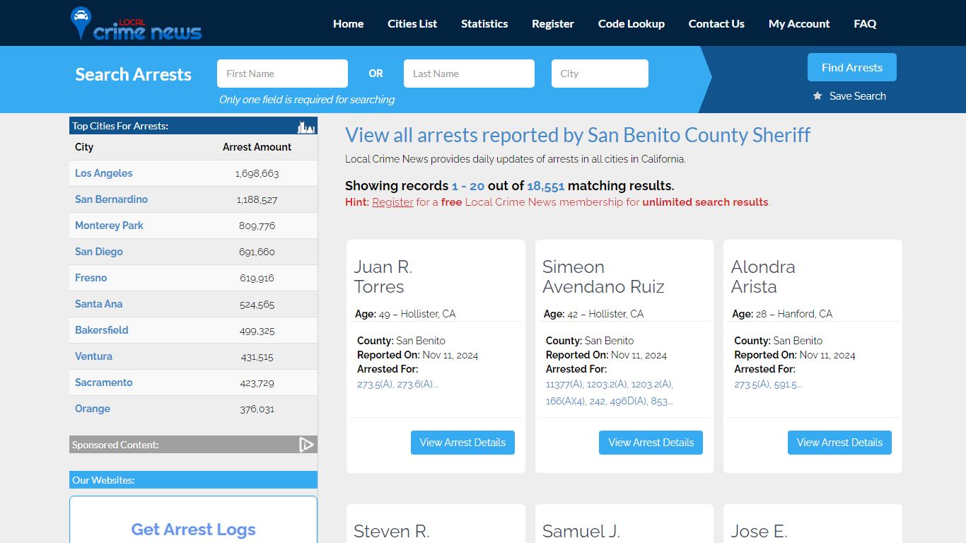 Arrests reported by San Benito County Sheriff - Local Crime News