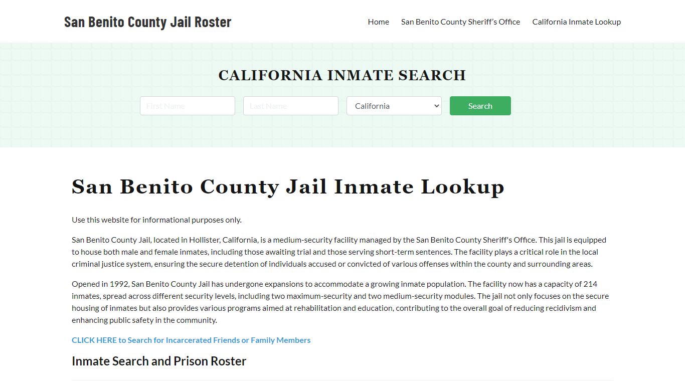 San Benito County Jail Roster Lookup, CA, Inmate Search