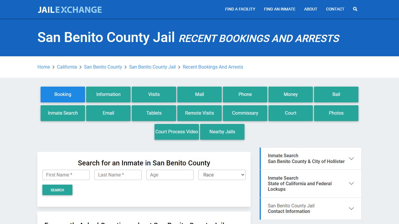 San Benito County Jail Recent Bookings And Arrests